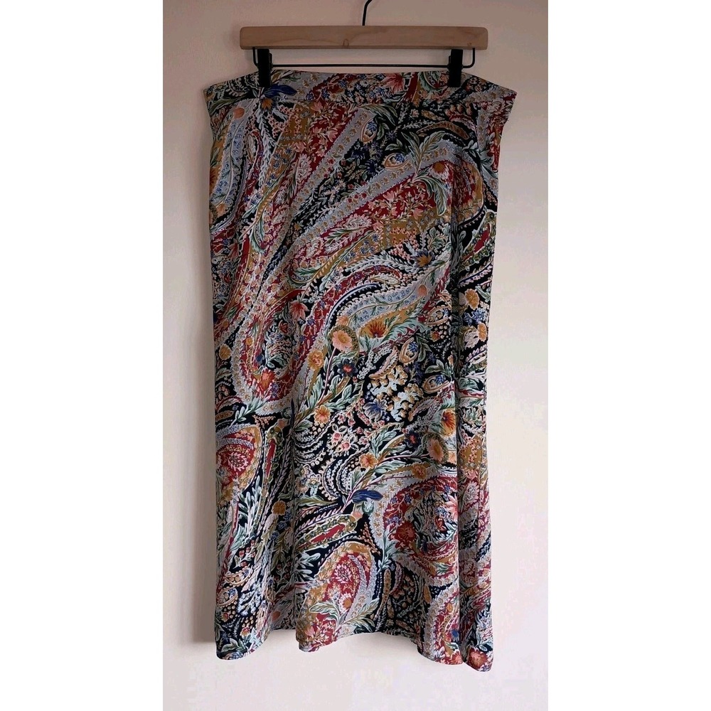Vince Camuto Paisley Floral Midi Skirt Women's XL Boho Western Charm Lined Flowy - Picture 2 of 12